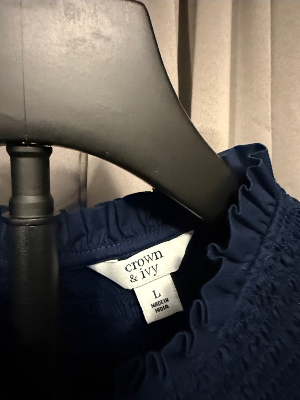 crown & ivy Navy Ruffled Smocked Neck Top - Picture 2 of 3